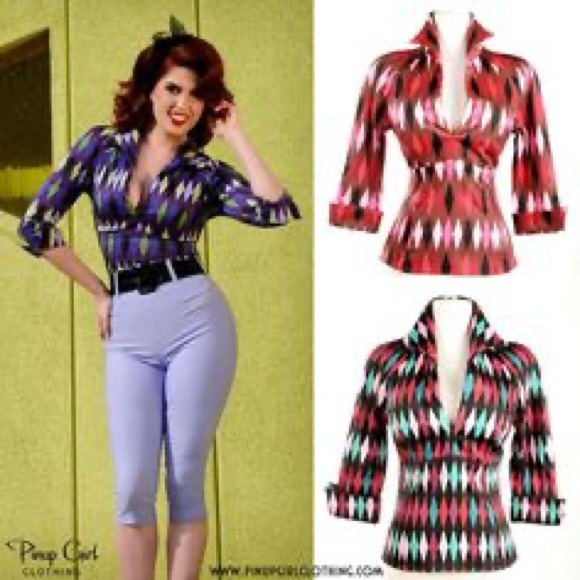 New Pinup Girl Clothing Couture Harlequin Top - Picture 3 of 3